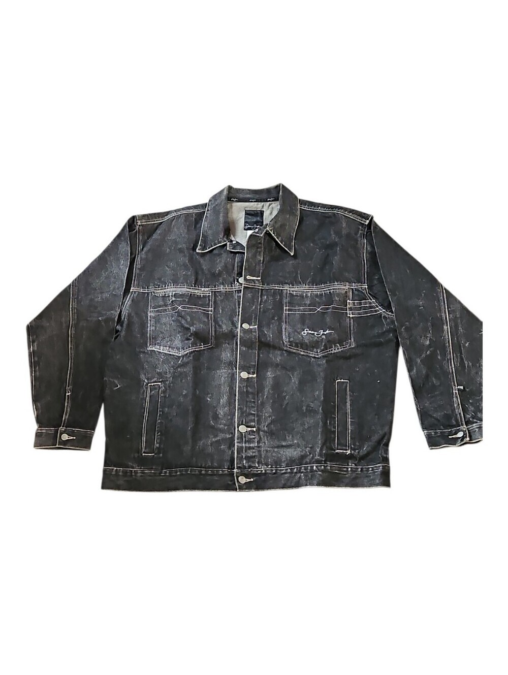 Vintage Sean John Black Denim Jacket XXL Y2K Baggy Hip Hop Script Logo Clean